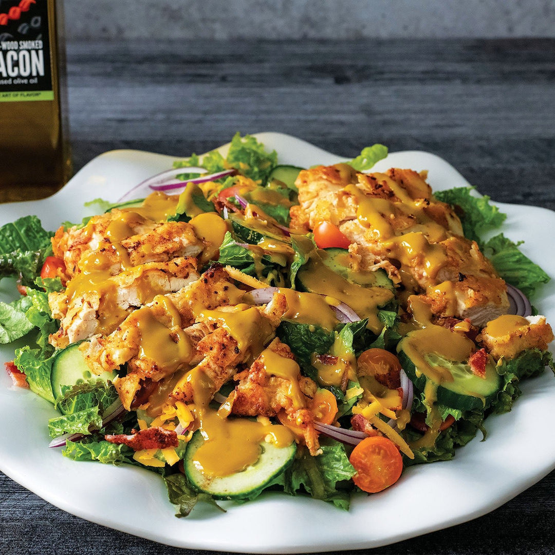 Pan Fried Chicken Salad with Bourbon Honey Mustard Dressing - SEARED LIVING