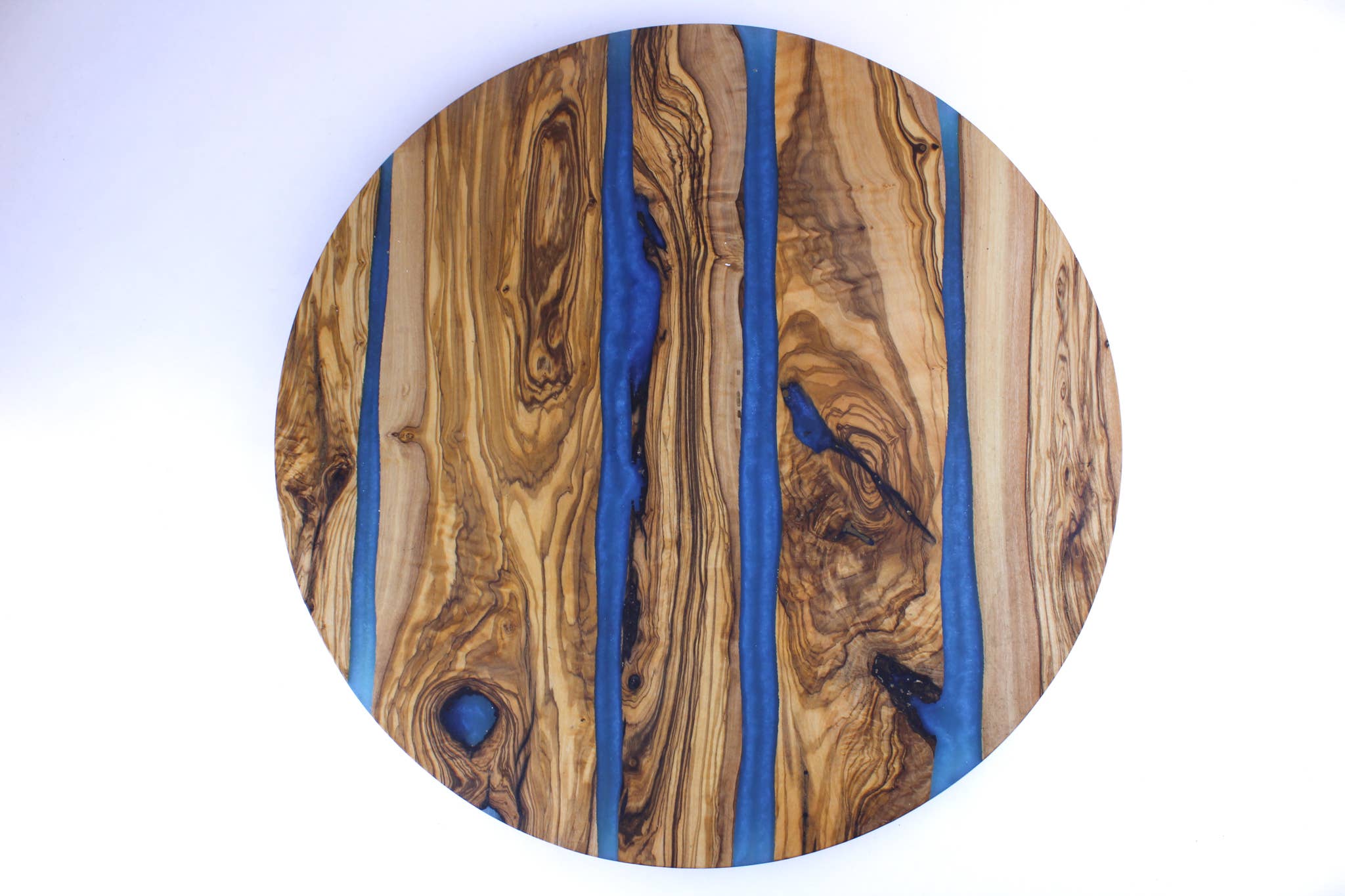 Blue Lazy Susan, Hand Poured Food Safe Epoxy Resin on Bamboo