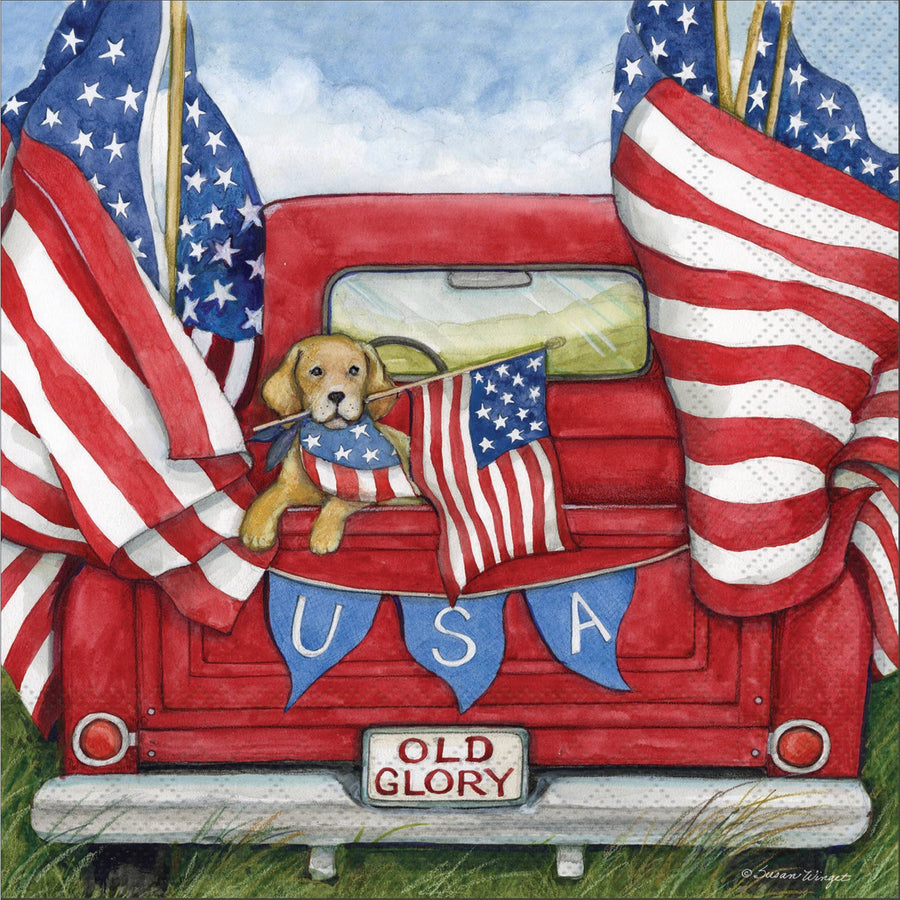 Patriotic Dog w/ Flags in Truck Lunch Napkins - SEARED LIVING