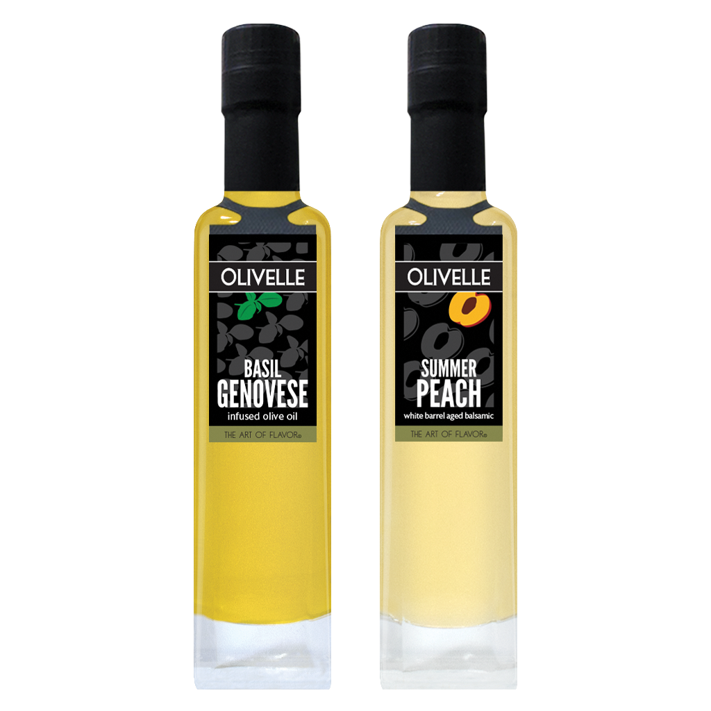 Perfect Pairing - Basil Genovese Infused Olive Oil and Summer Peach White Barrel Aged Balsamic