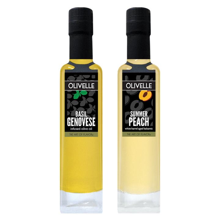 Perfect Pairing - Basil Genovese Infused Olive Oil and Summer Peach White Barrel Aged Balsamic