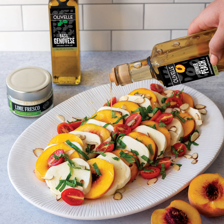 Perfect Pairing - Basil Genovese Infused Olive Oil and Summer Peach White Barrel Aged Balsamic