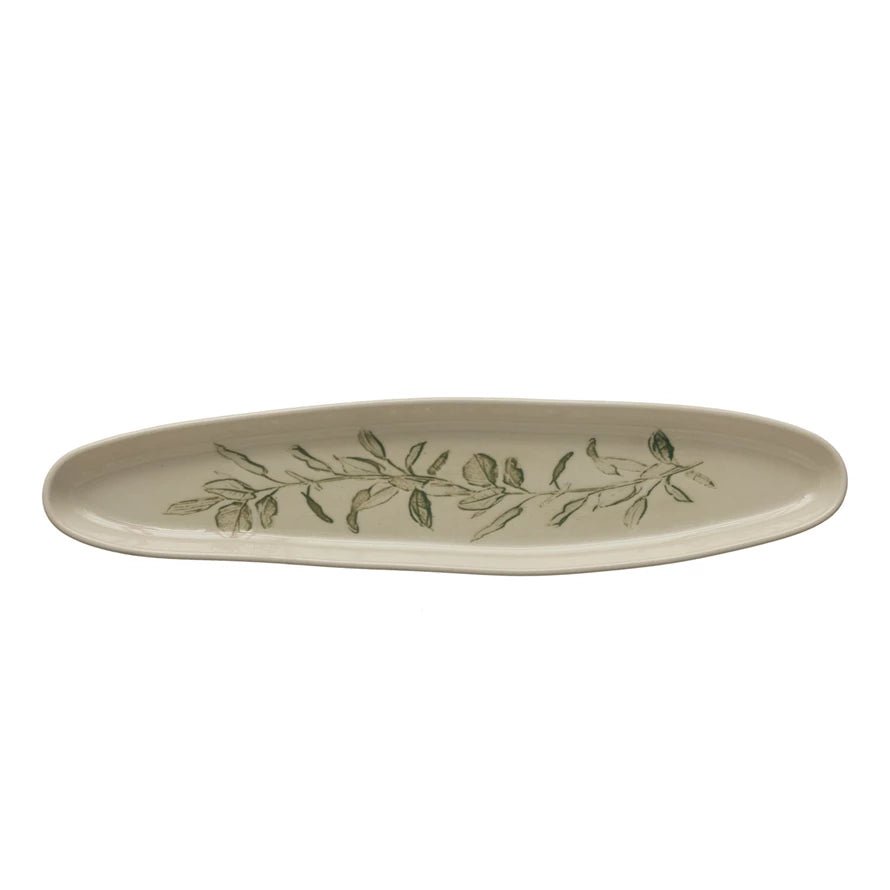 Botanical Oval Debossed Stoneware Tray - SEARED LIVING