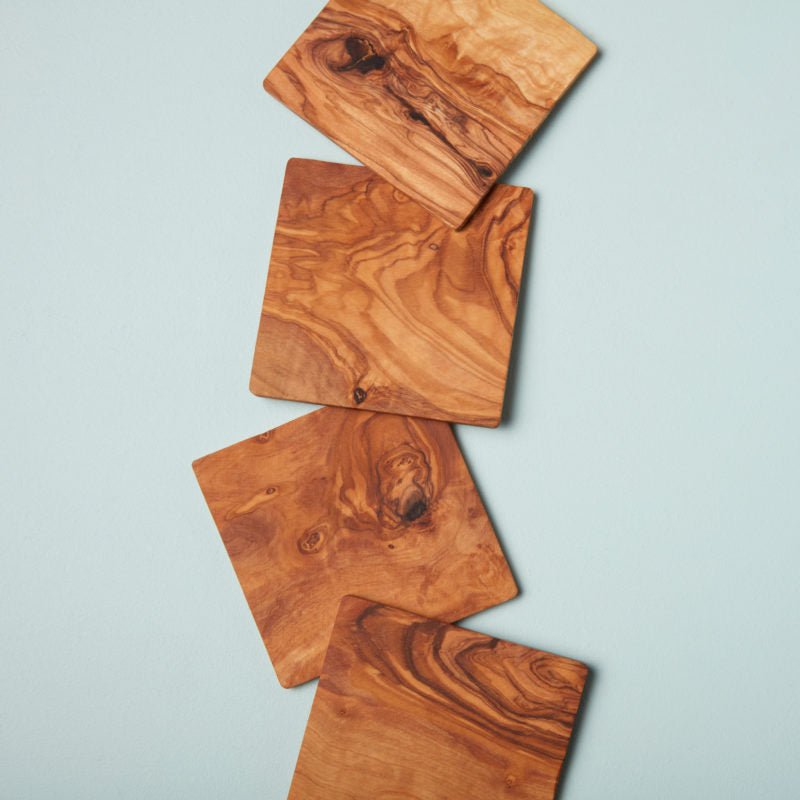 Olive Wood Square Coasters - Set of 4 - SEARED LIVING