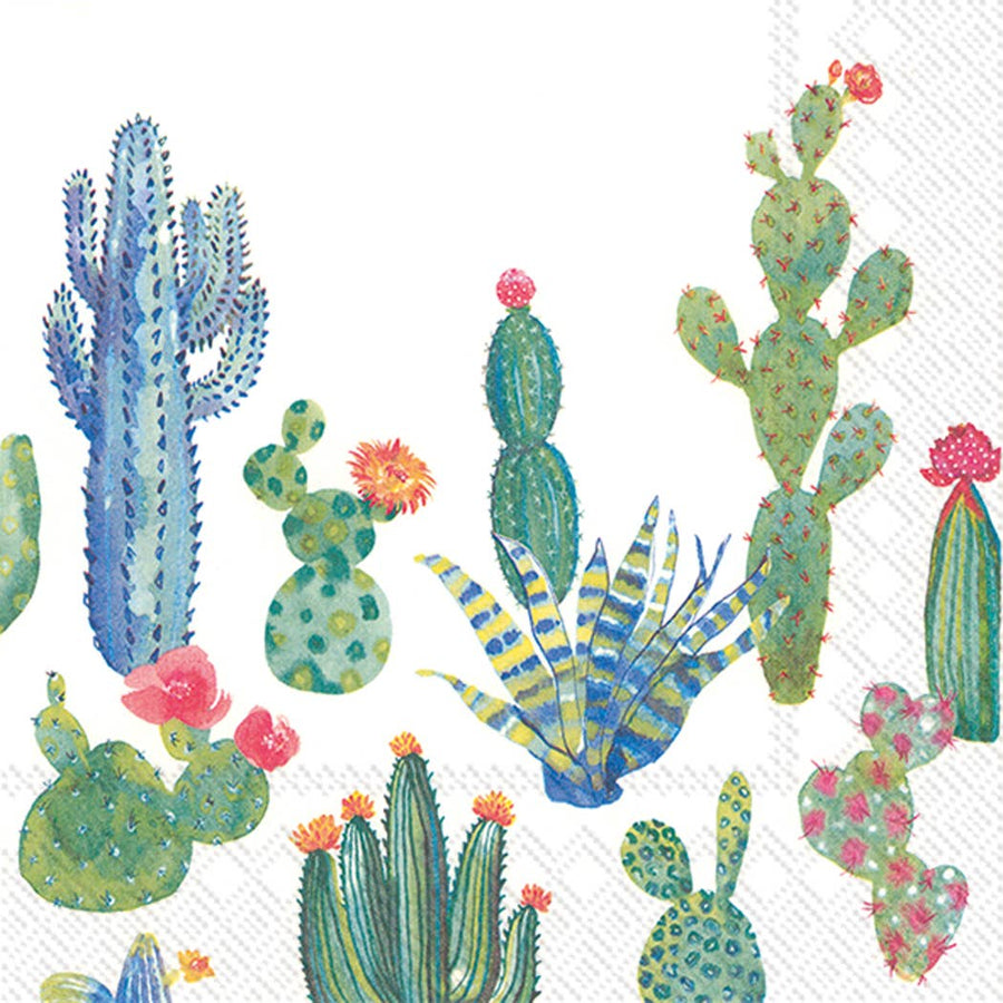 Paper Lunch Napkins 20 Count My Little Green Cactus White - SEARED LIVING