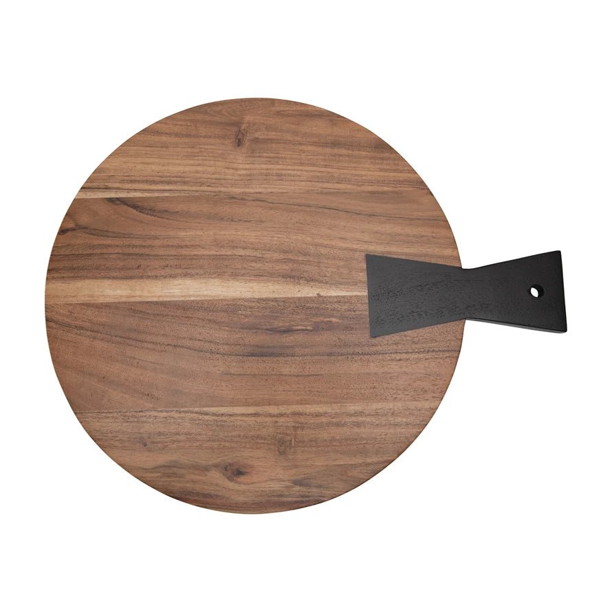 Round Acacia Wood Cutting Board with Black Handle - SEARED LIVING
