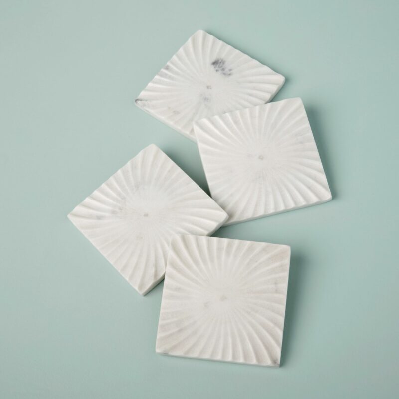Spiral White Marble Square Coasters - Set of 4 - SEARED LIVING