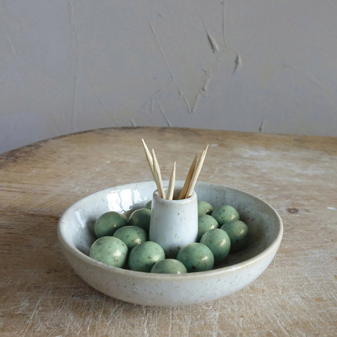 Stoneware Dish with Toothpick Holder with Glaze - SEARED LIVING