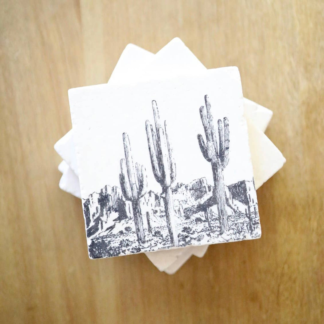 Vintage Cactus Desert Marble Coaster - SEARED LIVING